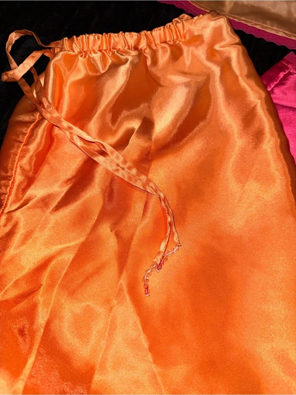 Valerie Stevens Orange & Hot Pink Satin Camisole and Pants Set